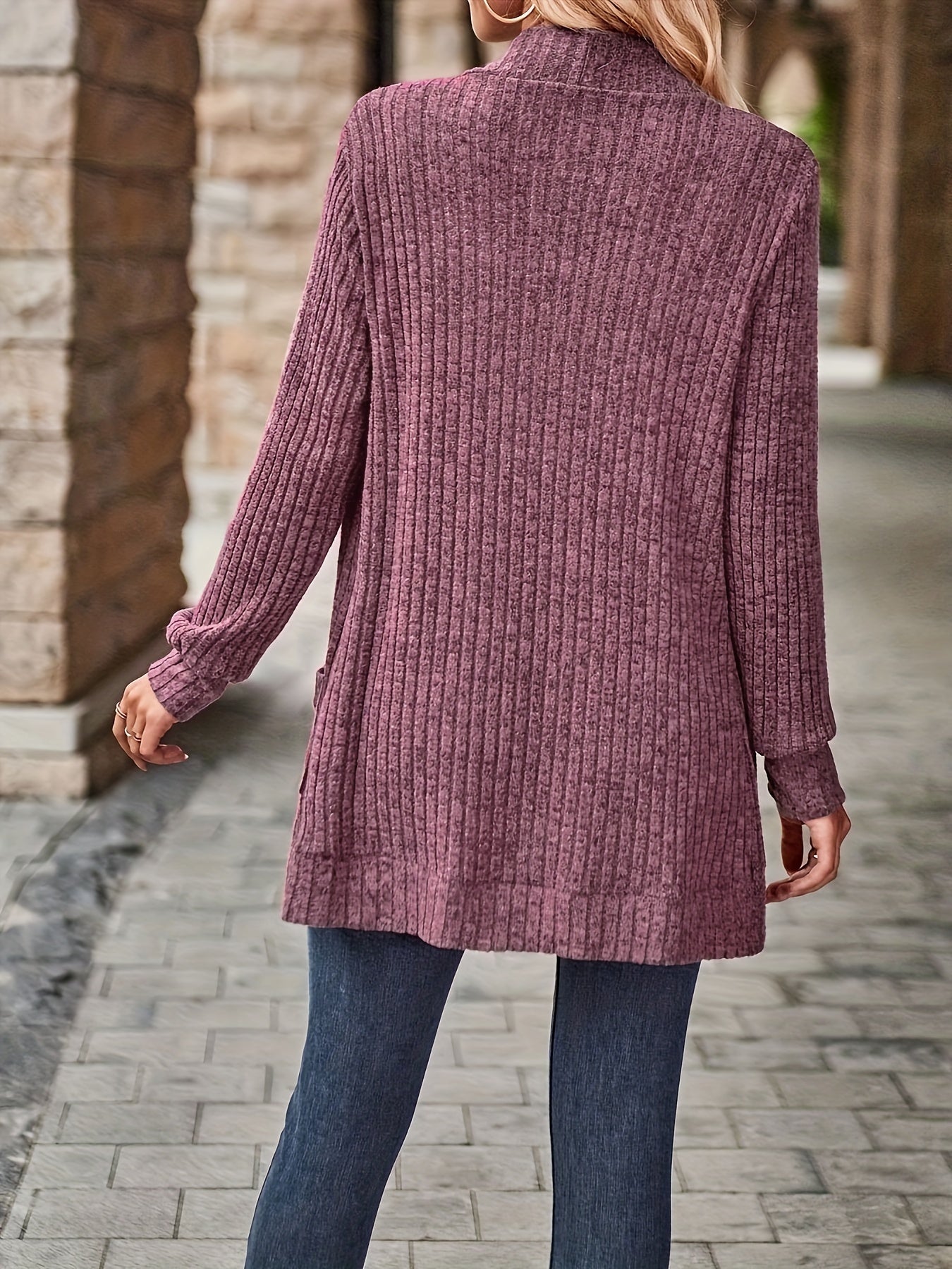 Cozy Rib Knit Cardigan for Women - Soft & Stylish Solid Open Front Sweater with Pockets - Casual Long Sleeve Fashion Clothing