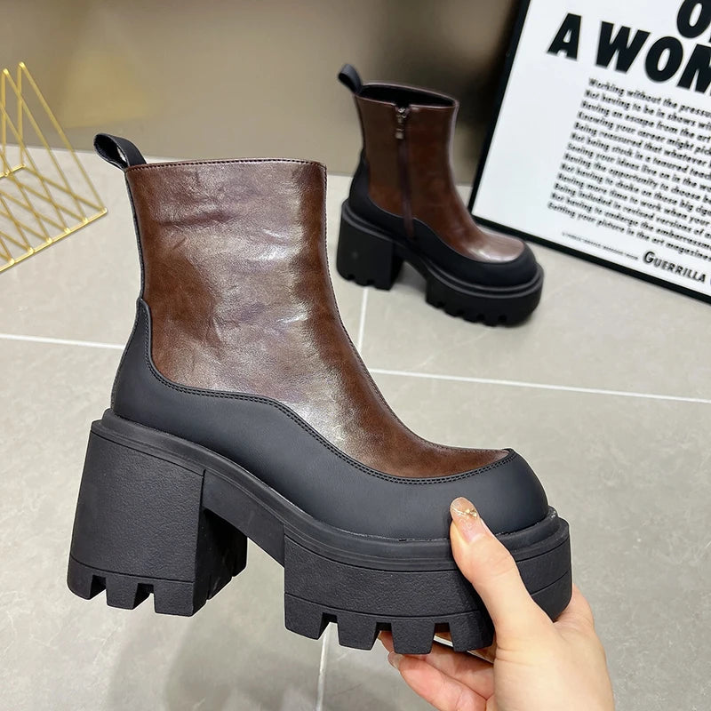 Ingvn  Vintage Punk Style Women Ankle Boots Fashion Modern Short Booties Ladies Elegant Thick Heels Botas Mujer
