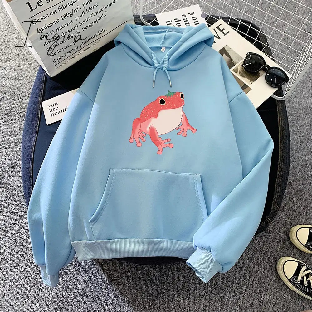 Ingvn - winter night out outfit Frog Sweatshirt Oversized Clothes Harajuku Long Sleeve Hooded Kawaii Hoodie for Girls Women Hoodies Pocket Pink Sweatshirts