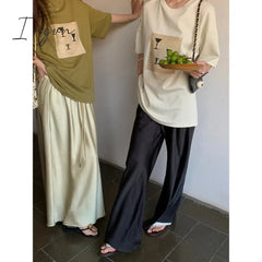 Ingvn - Satin Wide Leg Pants Long Floor Casual Pants Women's Summer