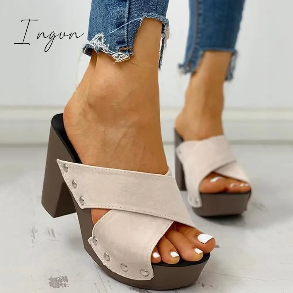 Ingvn - Crisscross Design Chunky Heeled Slippers
