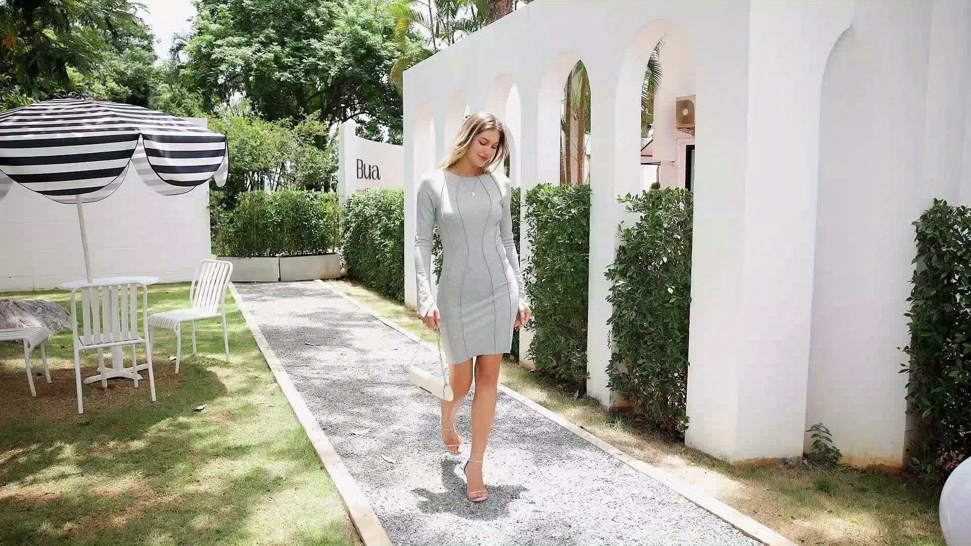 2024 Fall Collection: Women's Long Sleeve Bodycon Mini Dress, Solid Color, Casual Tight Party Club Fashion for Ladies