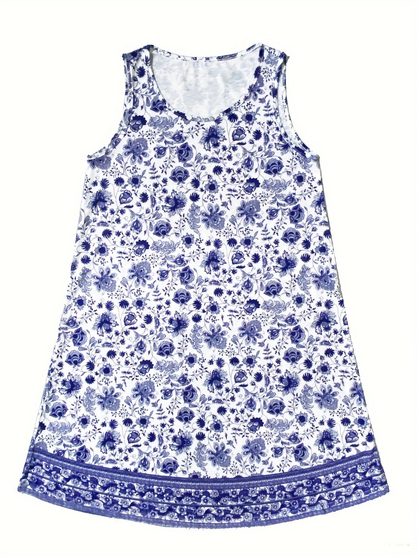Vibrant Floral Print Crew Neck Tank Dress - Loose Fit, Sleeveless, Casual, Comfortable, Spring & Summer Essential - Women's Clothing for Warmer Weather