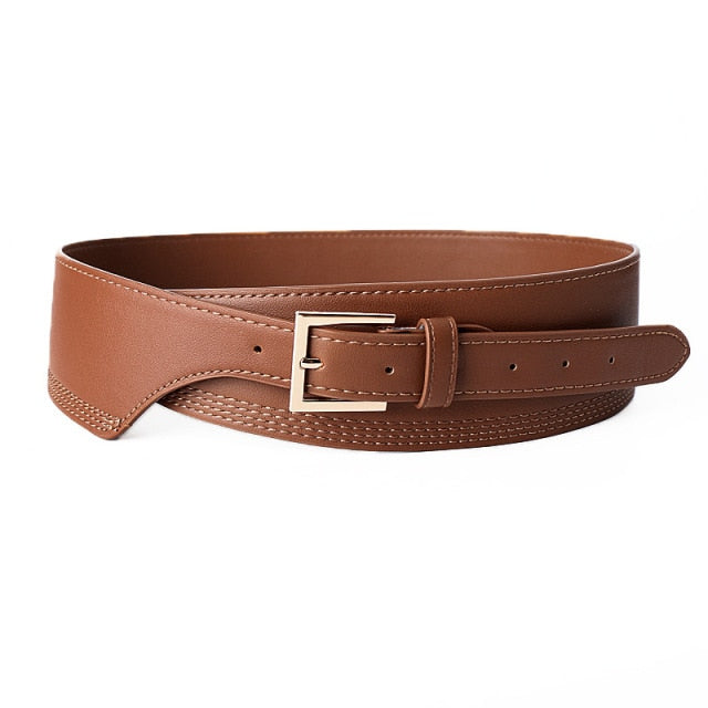 Luxury ladies wide belt elastic vintage buckle leather wide fashion wild pin buckle women's belt waist seal belt
