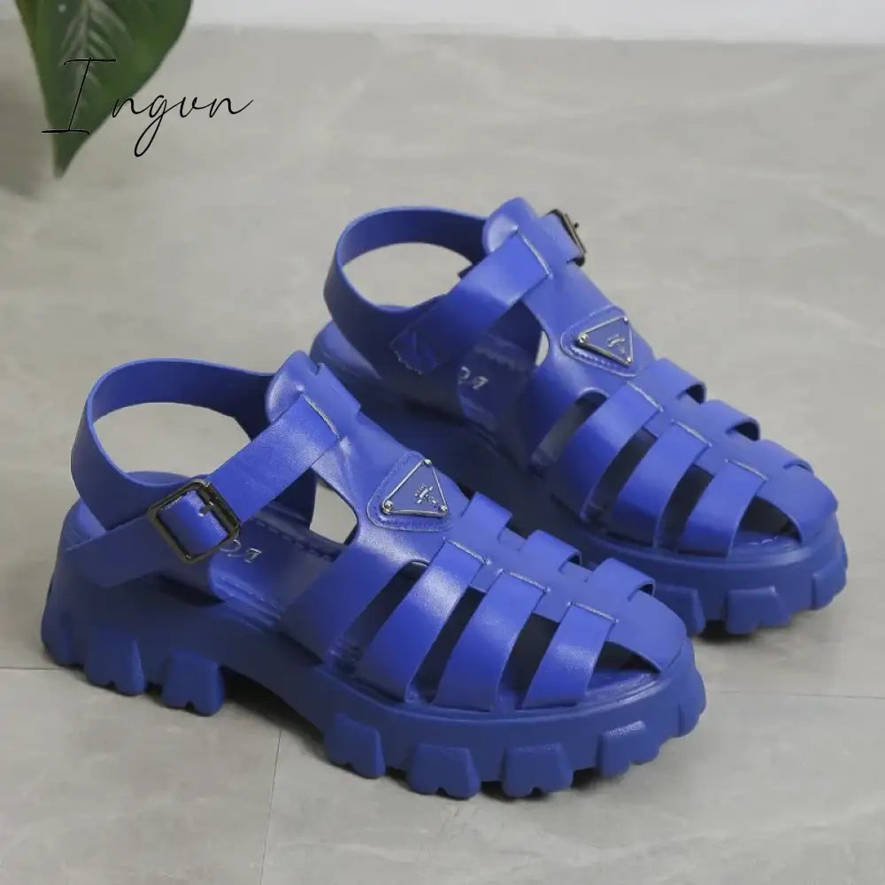 Ingvn - 2024 Fashion Gladiator Women Narrow Band Cross-tied Platform Square Heel Peep Toe Rome Design Sexy Mature Shoes Ladies Female