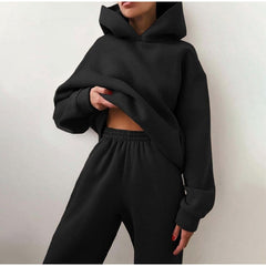 Women's Tracksuit Autumn Plus Fleece Sweatshirts Two Piece Set Casual Oversized Solid Female Sports Hoodie Suit Long Pant Sets