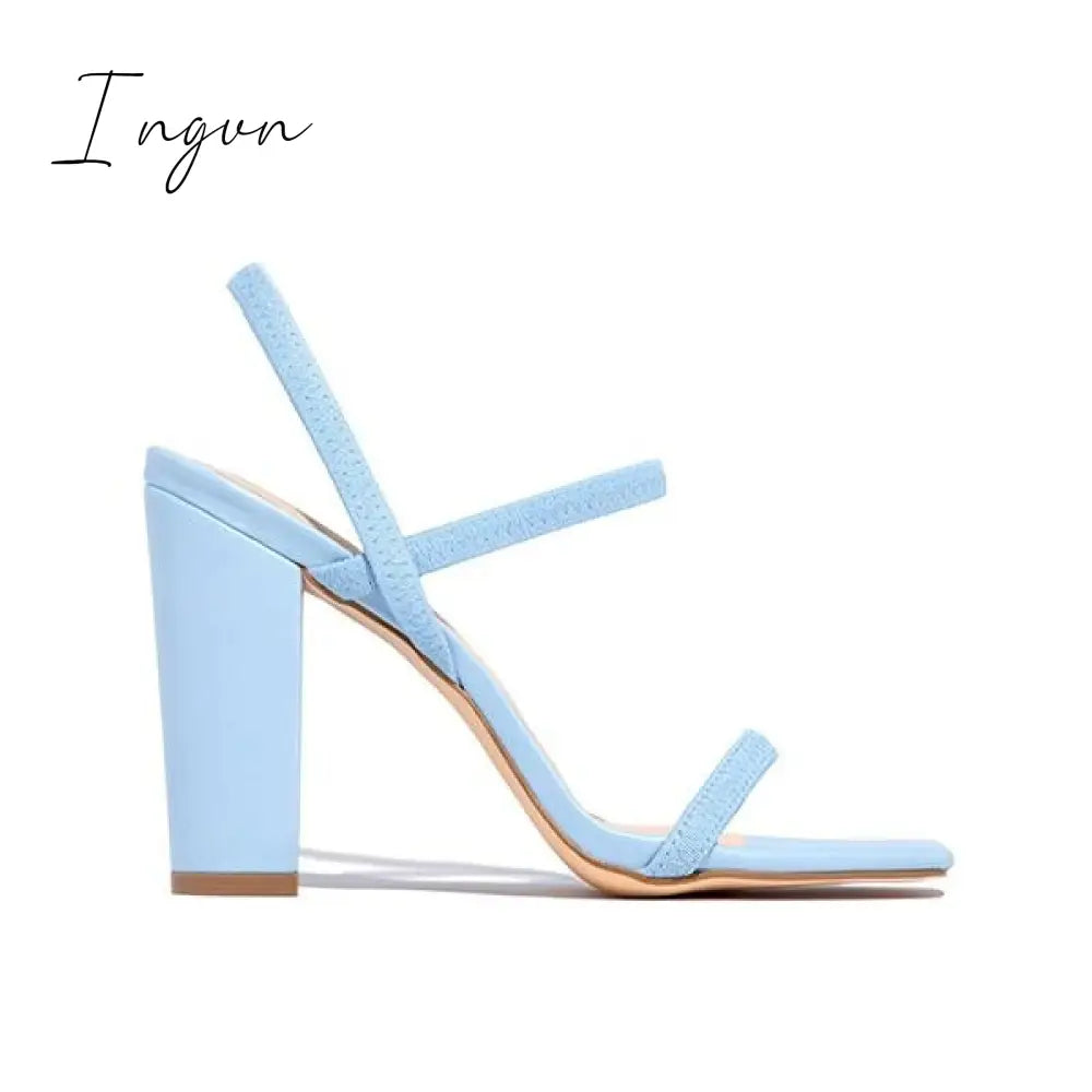 Ingvn - Elastic Straps Squared Toe Chunky Heels