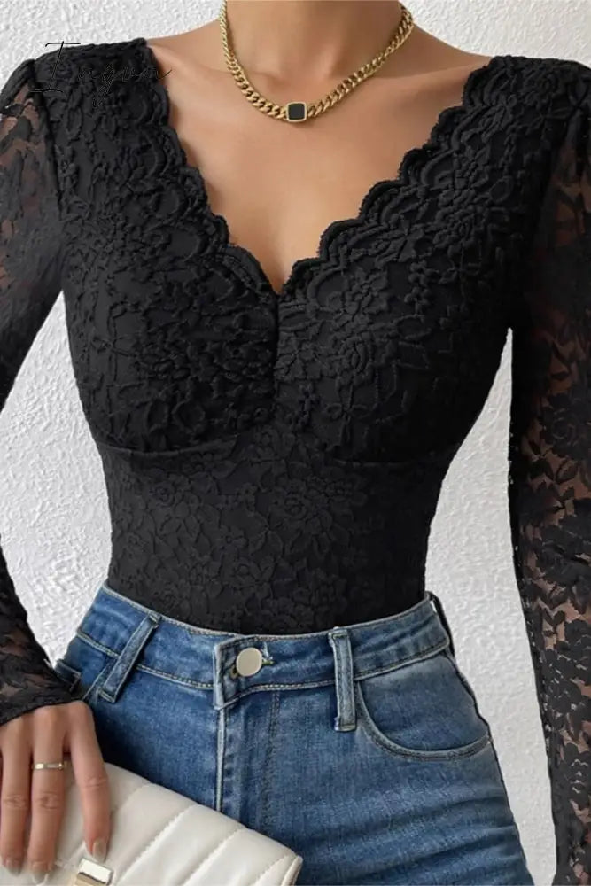 Ingvn- Sexy Solid Patchwork See-through Backless V Neck Skinny Bodysuits