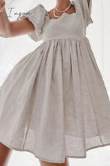 Ingvn - Casual Simplicity Solid Patchwork Square Collar Princess Short Sleeve Dress