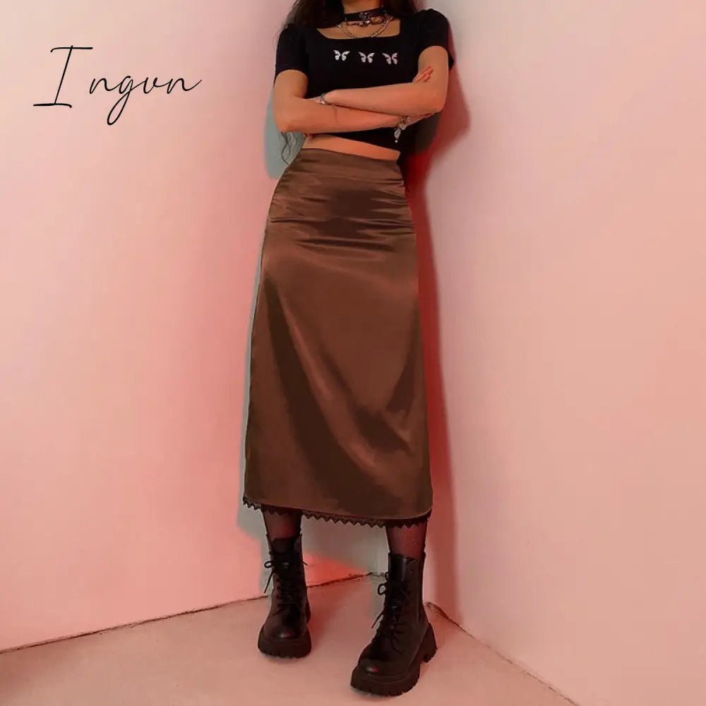 Ingvn - Autumn Fairy Grunge Long Tulle Skirts Women Kawaii Plaid Black Skirt Harajuku Low waisted Skirt Korean Fashion