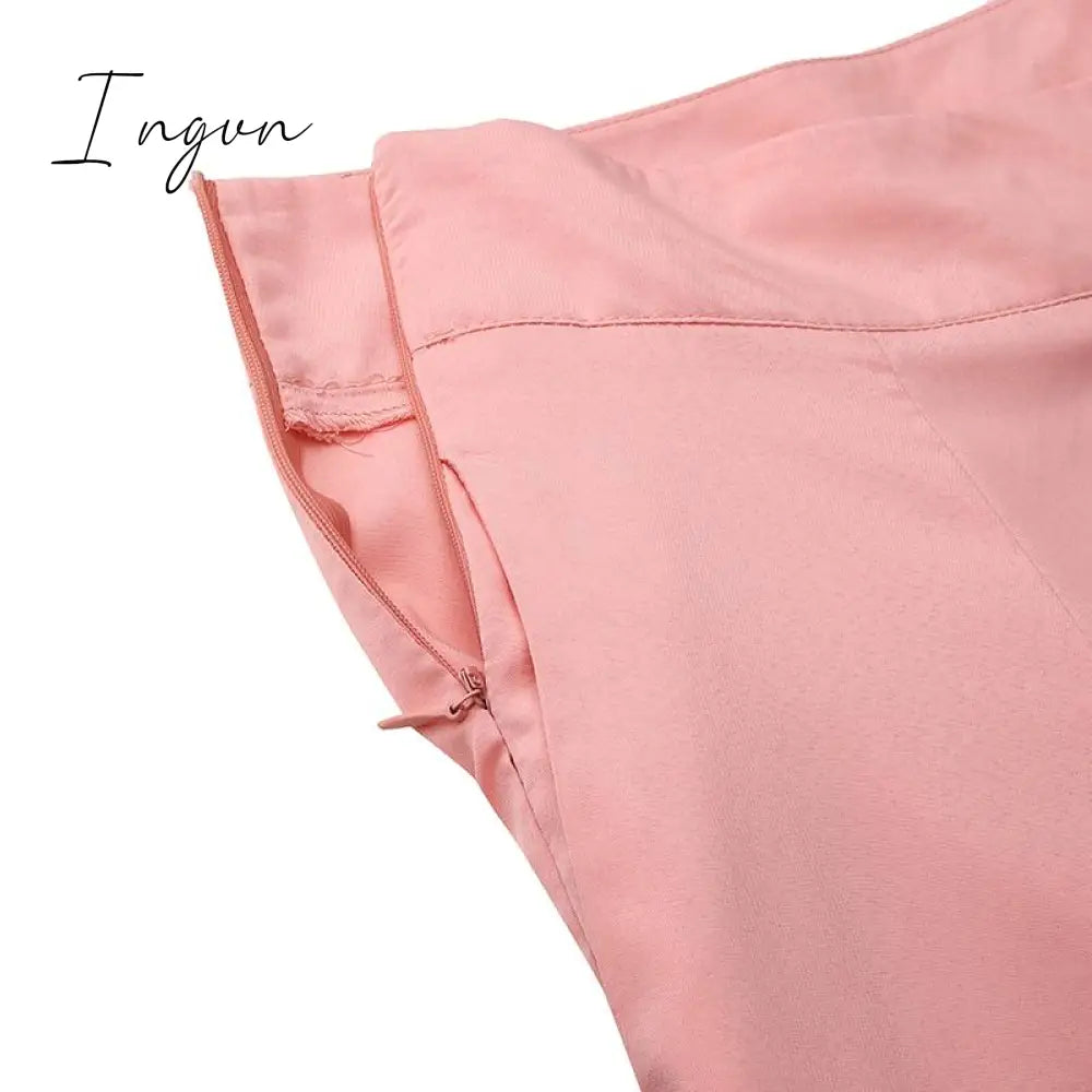 Ingvn - Women Elegant High Waist Wide Leg Pants Spring Vintage Flare Trousers Casual Solid Zipper Pantalon Female Palazzo