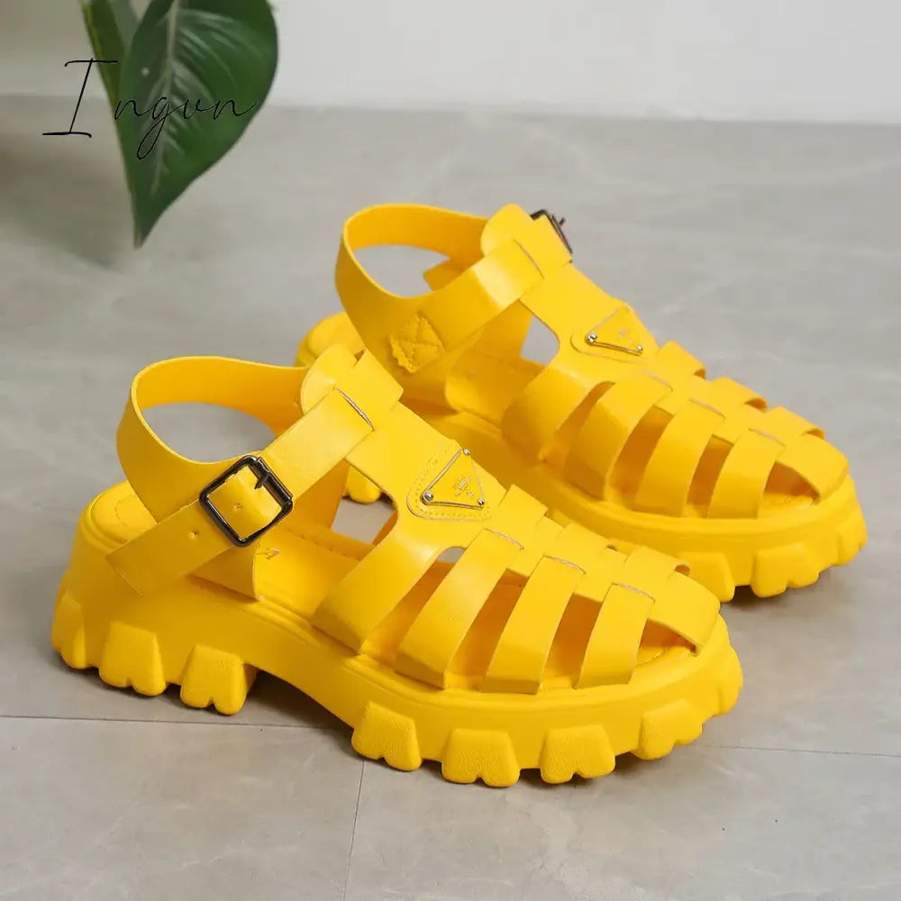 Ingvn - 2024 Fashion Gladiator Women Narrow Band Cross-tied Platform Square Heel Peep Toe Rome Design Sexy Mature Shoes Ladies Female