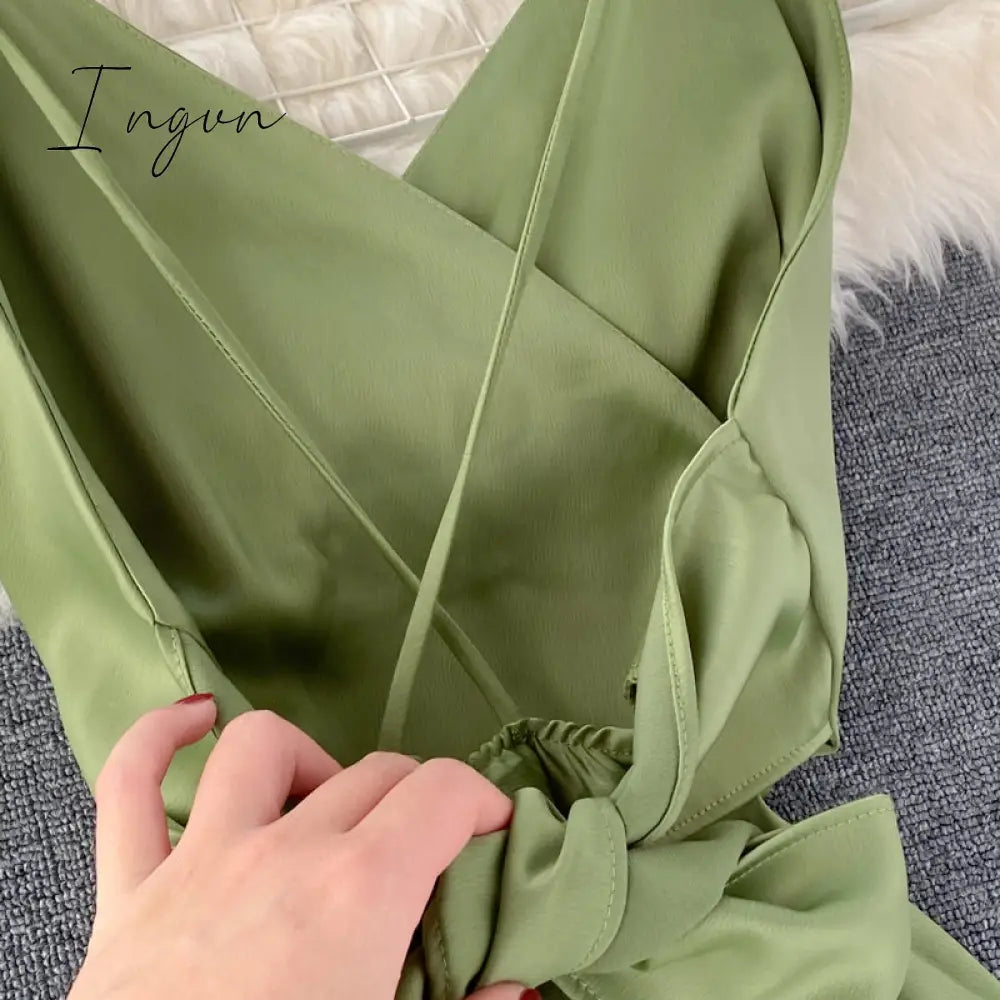 Ingvn - Boho Slim V Neck Summer bandage backless Maxi Long Dress Women Casual spaghetti strap Party Beach Holiday elegant tunic dress