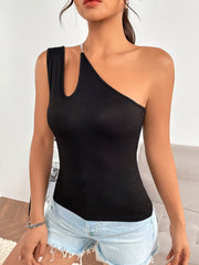 Summer One Shoulder Tank Top, Chain Decor Casual Cut Out Sleeveless for Women