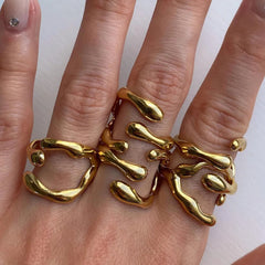 INGVN  Fashion Stainless Steel Waterproof Open Ring Personality Charms PVD Real Gold 18K Plated Trendy Jewelry for Women