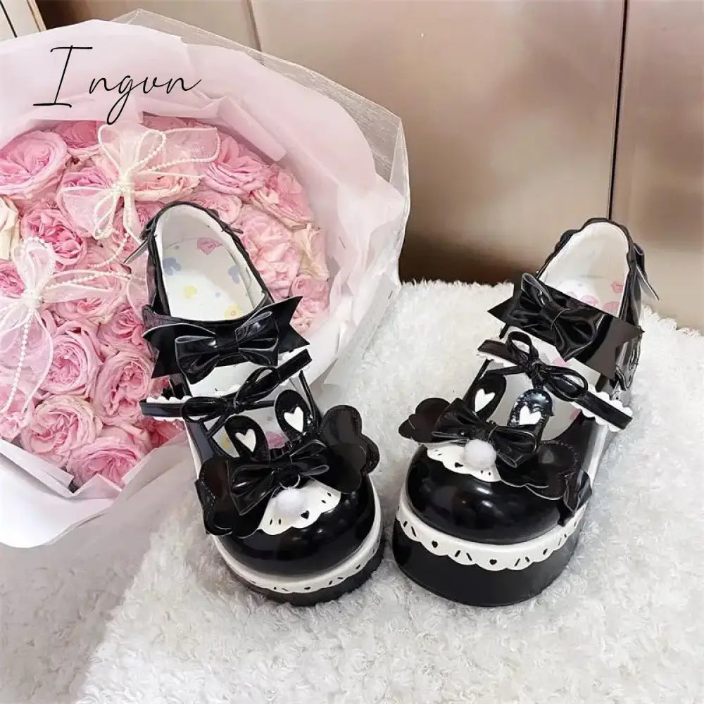 Ingvn - Japanese Sweet 2024 New Lolita Girls' Shoe PU Cos Loli Tea Party Rabbit Ear Heel 5-8cm Factory Direct Sales