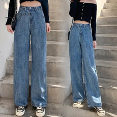 Ingvn - streetwear high waist women's fashion jeans woman girls women wide leg pants trousers female trousers denim bagge mom jeans