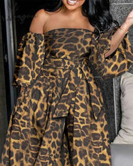 Ingvn - Womens Fall Fashion Autumn Jumpsuits High-end Chiffon Full Sleeve Strapless Sexy Young Free Women Loose Wide Leg Jumpsuits
