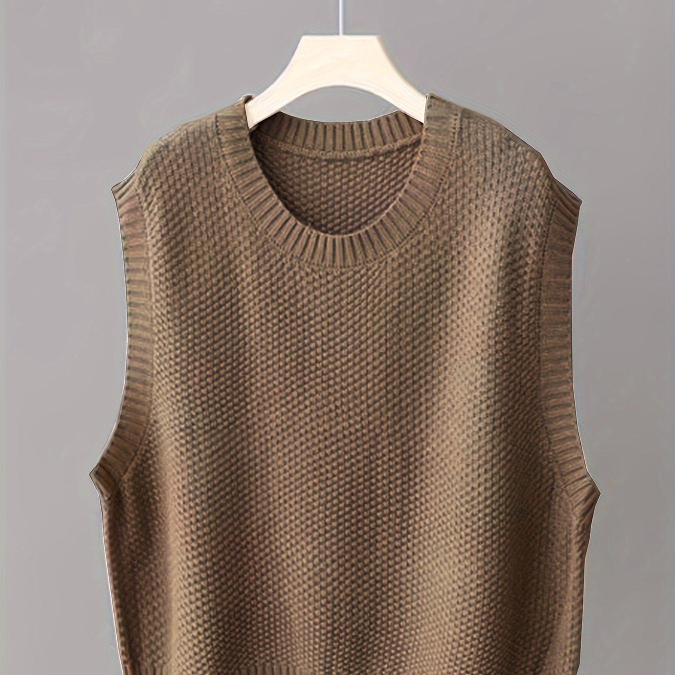 Solid Crew Neck Knitted Vest, Casual Sleeveless Loose Sweater, Women's Clothing