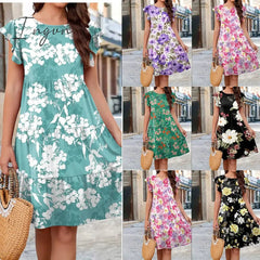 Ingvn - Spring summer v-neck floral short-sleeved dress