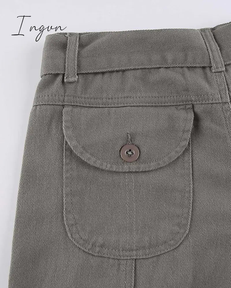 Ingvn - Fashion Women's Jeans Y2K High Street Waist Denim Trousers Drawstring Waist Flap Pocket  Baggy Jeans Loose Women's Classic Pants