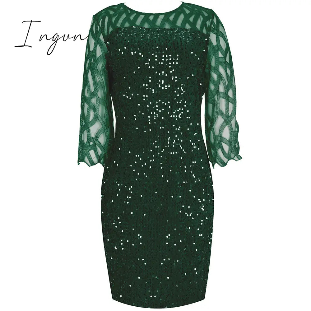 Ingvn - Party Dresses Plus Size Women's Summer Dress for Women Elegant Sequin Green Bodycon Dress Evening Wedding Outfits 4XL 5XL