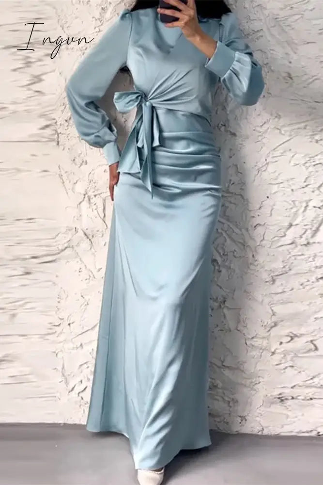Ingvn - Elegant Solid Frenulum O Neck A Line Dresses
