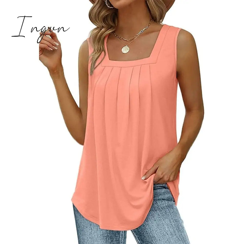 Ingvn - Women's Tank Pleated Solid / Plain Color Basic Square Neck Sleeveless Summer Wine Red Black White Light Green Pink