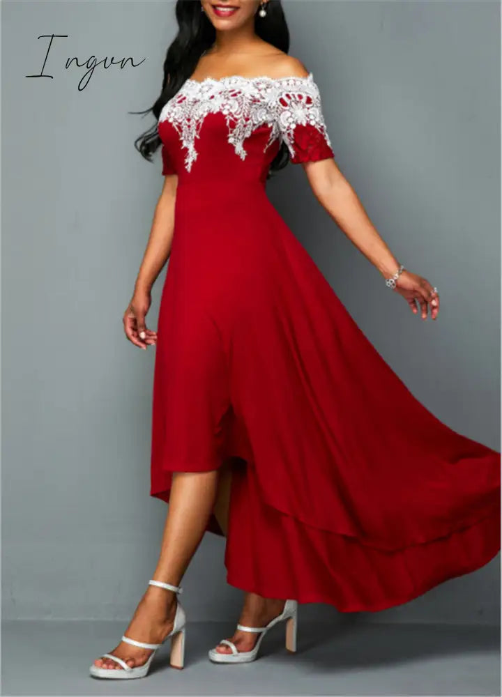Ingvn - Plus size 5xl one-shoulder lace lace irregular dress female slim backless dress sexy elegant Ol party dress casual summer dress