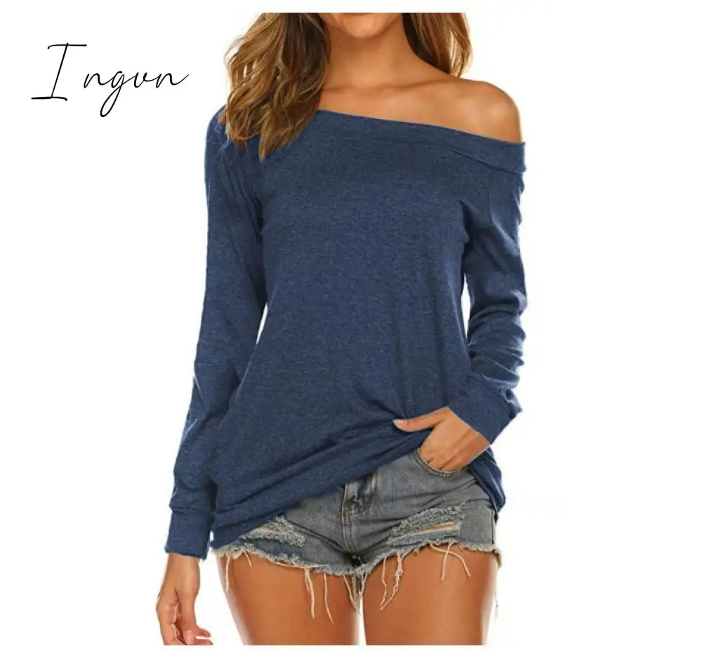 Ingvn - Stylish Off Shoulder Solid Color Long Sleeve Tops