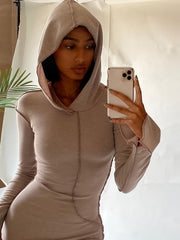 2024 Autumn New Style Reverse Edge Hooded Long Sleeve T-shirt Dress