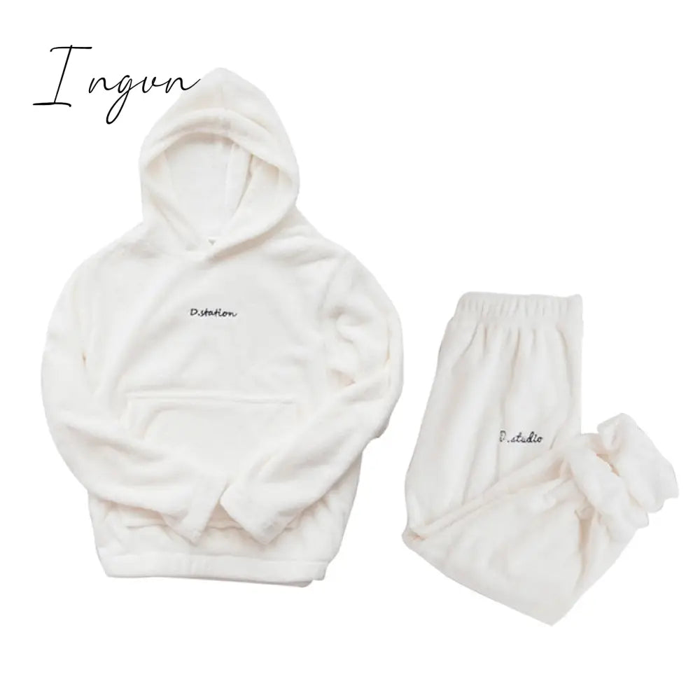 Ingvn - Women Winter Pajamas Set Dropshipping Warm Homewear Winter Sleepwear Female Flannel Pajamas Home Pants Warm Home Clothes Suit