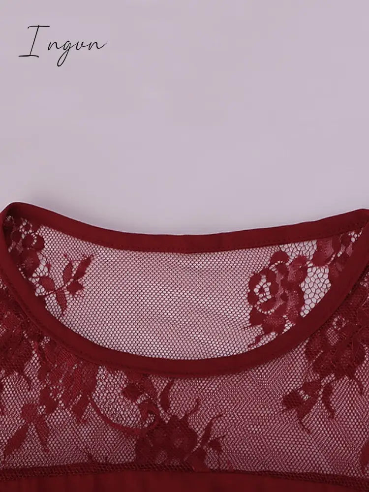 Ingvn - Women's Plus Size Party Dress Solid Color Crew Neck Lace 3/4 Length Sleeve Spring Summer Casual Prom Dress Midi Dress Party Work Dress / Lace Dress / Homecoming Dress