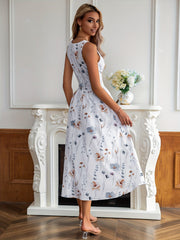 Vibrant Floral Plunge Midi Dress - Fashionable Sleeveless High Waist Design - Perfect for Casual Chic - Womens Clothing