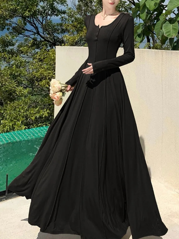 Elegant Casual Knitted Dresses for Women Long Sleeve Evening Party Prom Slim A-Line Dress One Piece Femme Fashion Vestido Robe