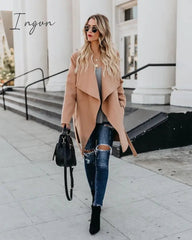 Ingvn - Autumn Midi-length Women's Trench Coat Long Sleeve Lace Up Pocket Female Coats Winter Warm Fashion Loose Ladies Outerwear