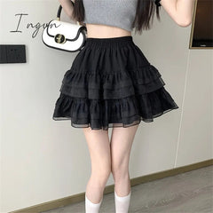 Ingvn - Lace High Waisted Skirt for Women 2023 New Elegant Fashion Ball Gown Skirts Chic A Line Casual White Black Mini Skirt