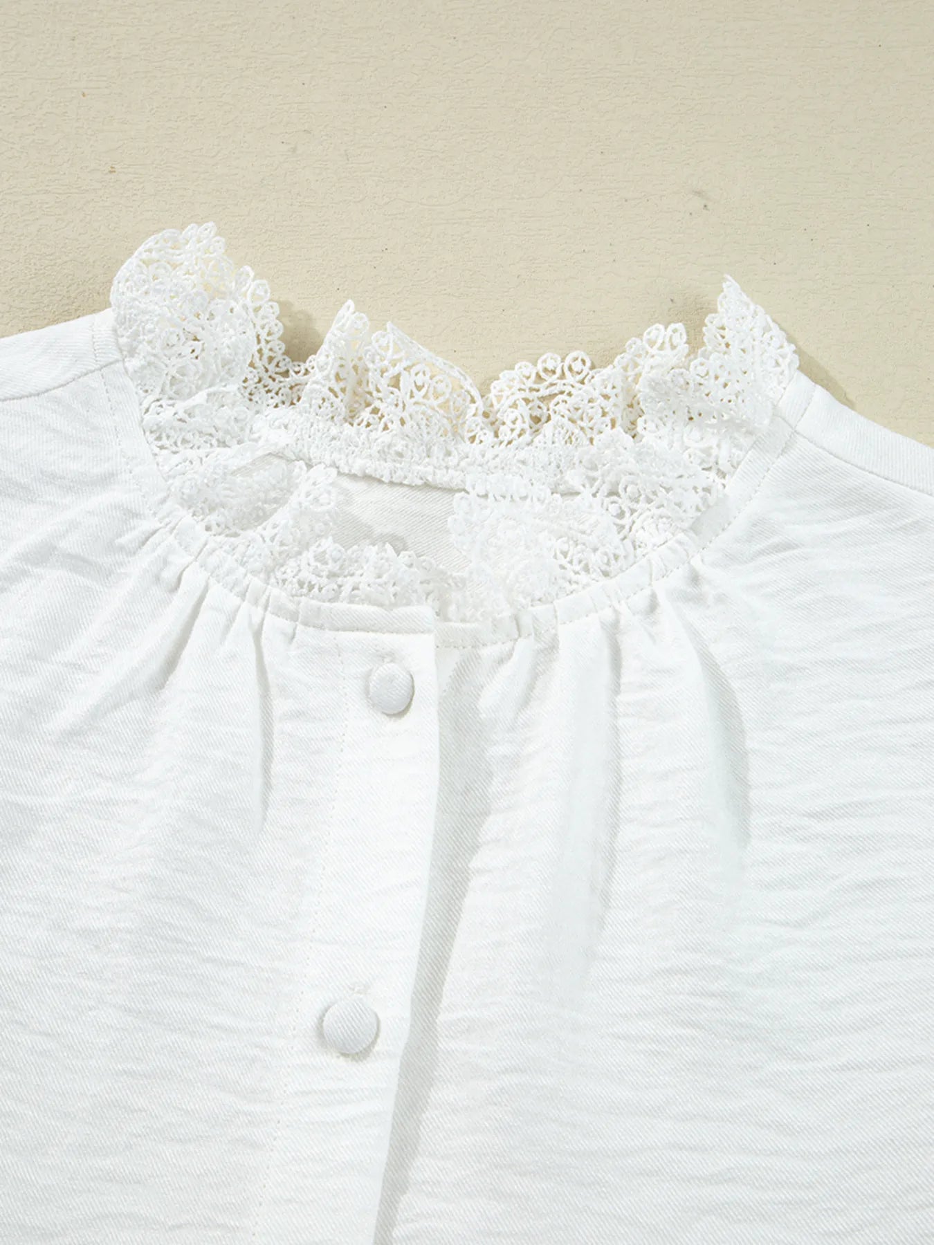 Lace Patchwork Buttoned Stand Neck Loose Shirt