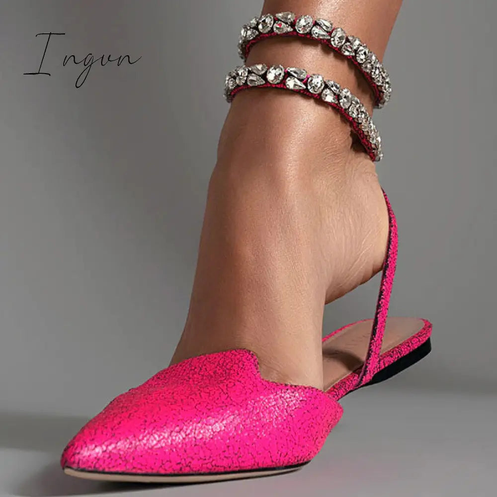 Ingvn - Patent Leather Pointed Toe Adjustable Ankle Strap Flats