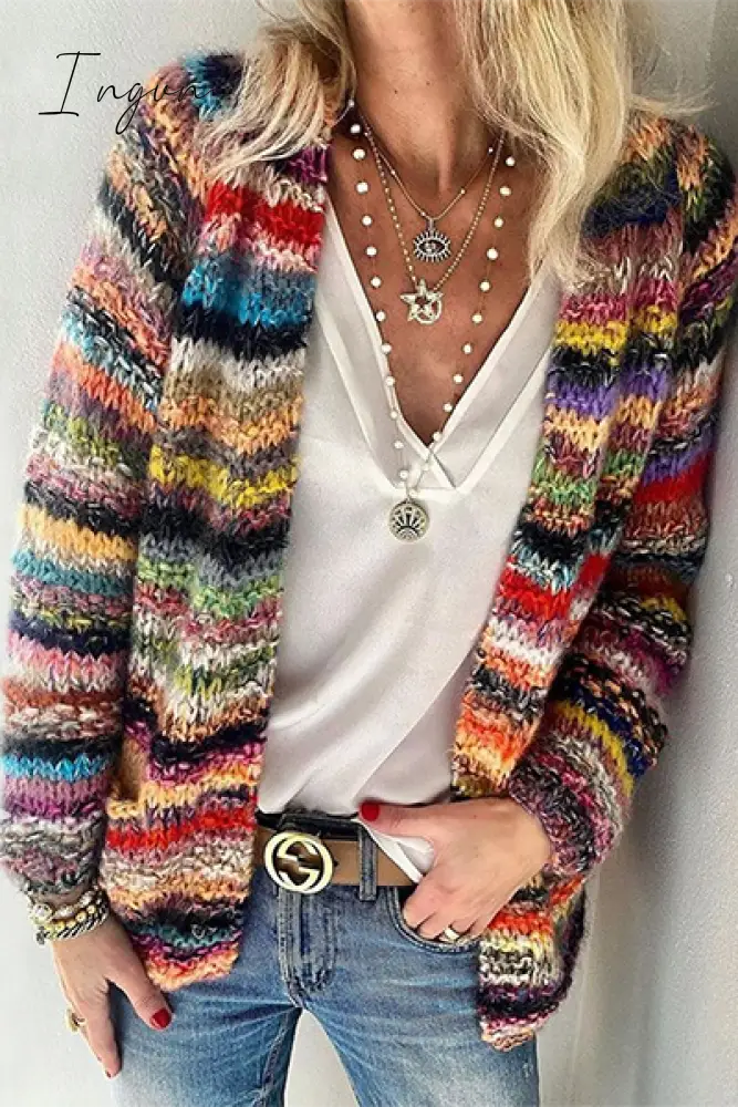 Ingvn - Casual Striped Patchwork Basic Outerwear