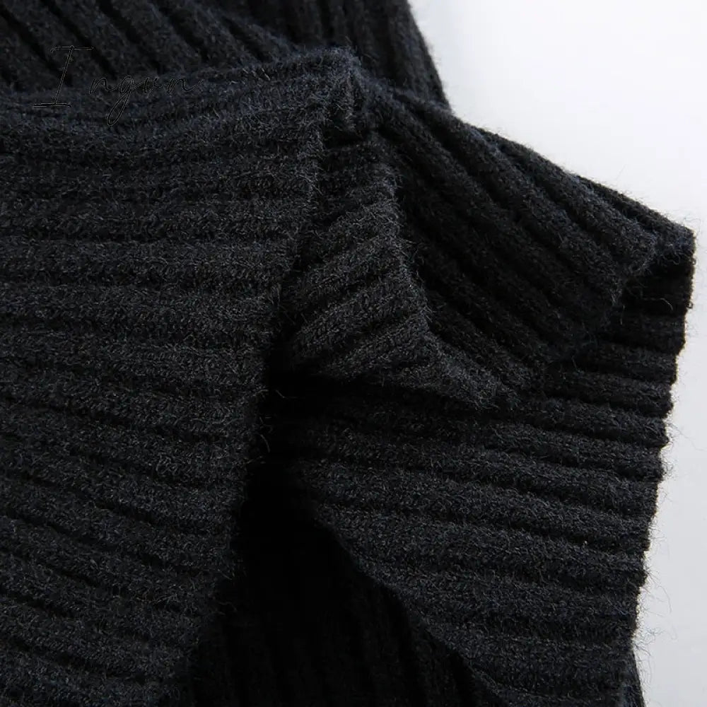 Ingvn - Knitted Women's Sweater Vintage Pullover Long Puff Sleeve Pink Square Neck Top Korean Fashion Style Autumn Winter Clothing