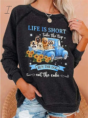 Ingvn - Women's Hoodie Sweatshirt Pullover Fashion Black Blue Dog Casual Hoodie Long Sleeve Top Micro-elastic Fall & Winter