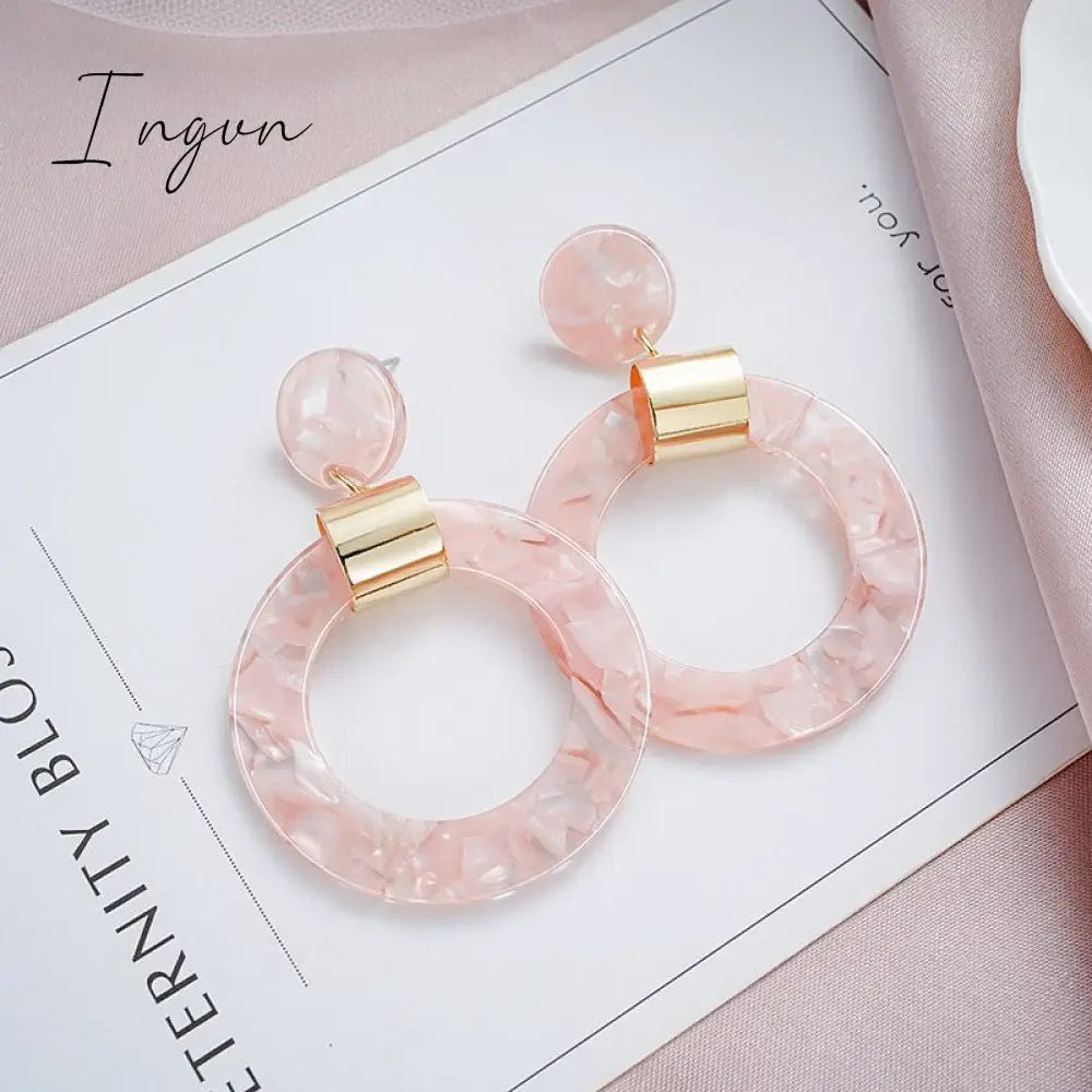 Ingvn - Korean Style Dangle Drop Earrings For Women Pink Color Arcylic Geometric Cute Pendant Earrings 2023 Trend Brincos Jewelry Gifts