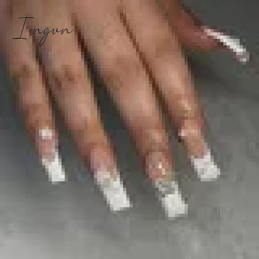 24pcs French rhinstones artifical nails with glue full cover false nails detachable coffin fake nail bling press on nails