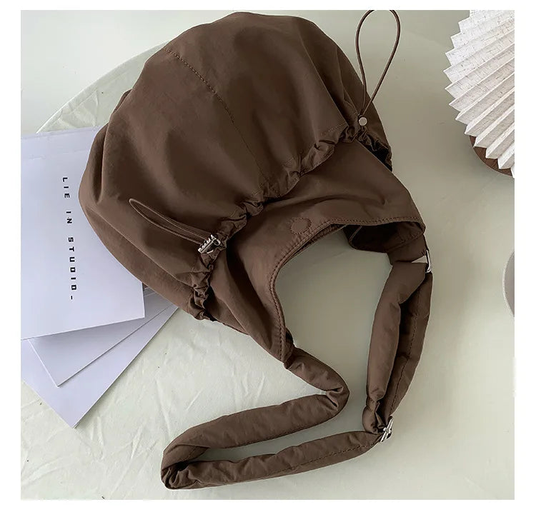 Ingvn  Korean Style Nylon Shoulder Bag Large Capacity Delicate Student Cross-body Pack Fashionable Purse High-class Female Pleated Bag