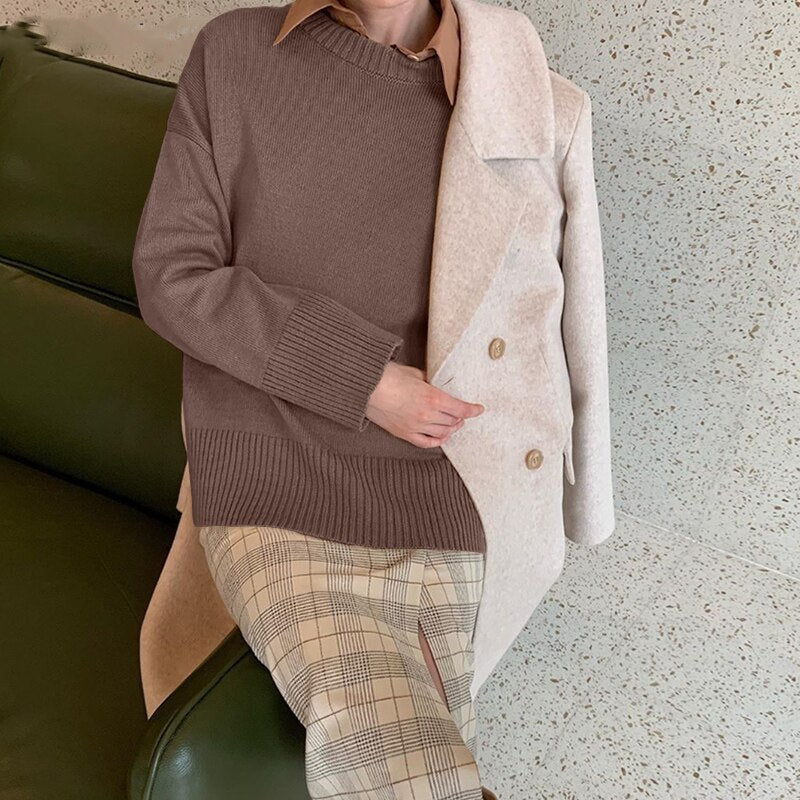 Voguable Elegant Women Sweater Oversized Knitted Basic Pullovers O Neck Loose Soft Female Knitwear Jumper