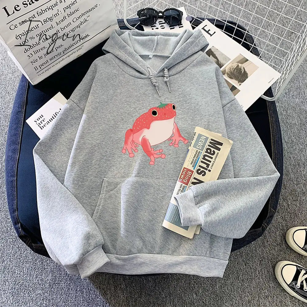Ingvn - winter night out outfit Frog Sweatshirt Oversized Clothes Harajuku Long Sleeve Hooded Kawaii Hoodie for Girls Women Hoodies Pocket Pink Sweatshirts