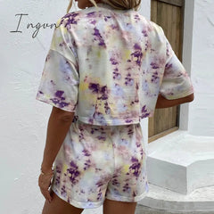 Ingvn - Tie Dye Round Neck Dropped Shoulder Tie Dye Top and Shorts Set