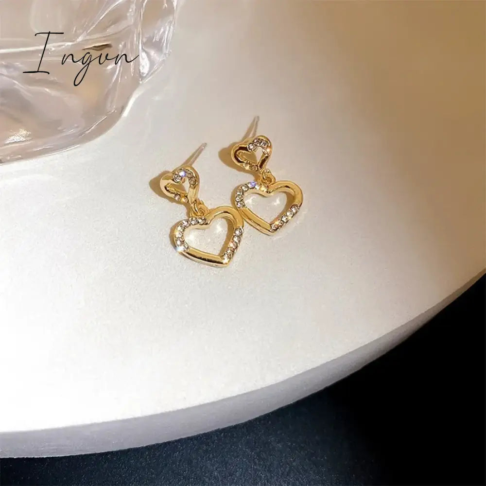 Korean Trendy Simple Double Hollow Zircon Heart Earrings for Women Exquisite Silver Needle Studs Sweet Elegant Party Gifts