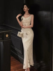 Sexy Spaghetti Straps Mermaid Womens Dresses Korean Luxurious Sequins Evening Party Dress Summer Fashion Female Wedding Vestidos